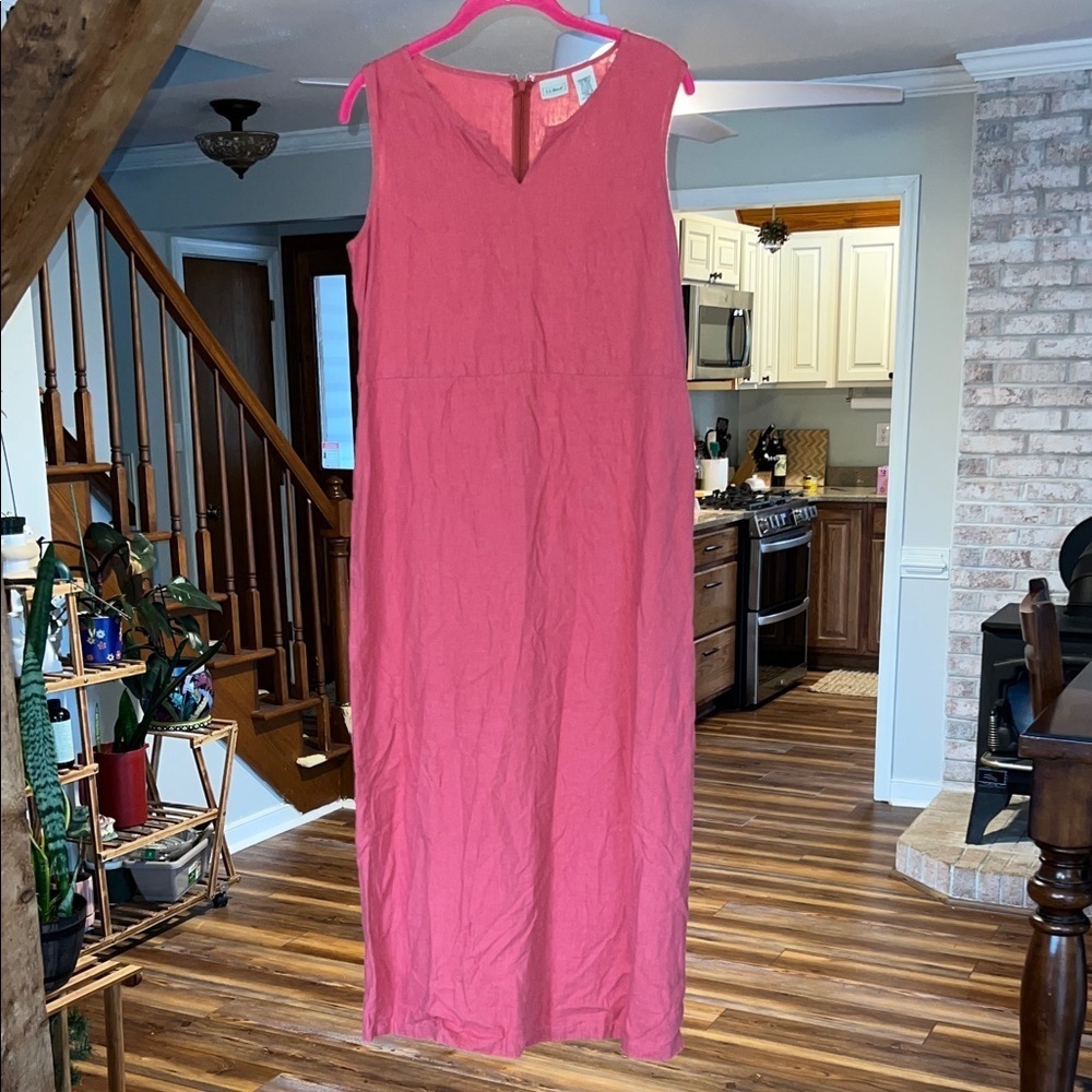 L.L. Bean Sleeveless Linen Blend Pink Maxi Dress 12
